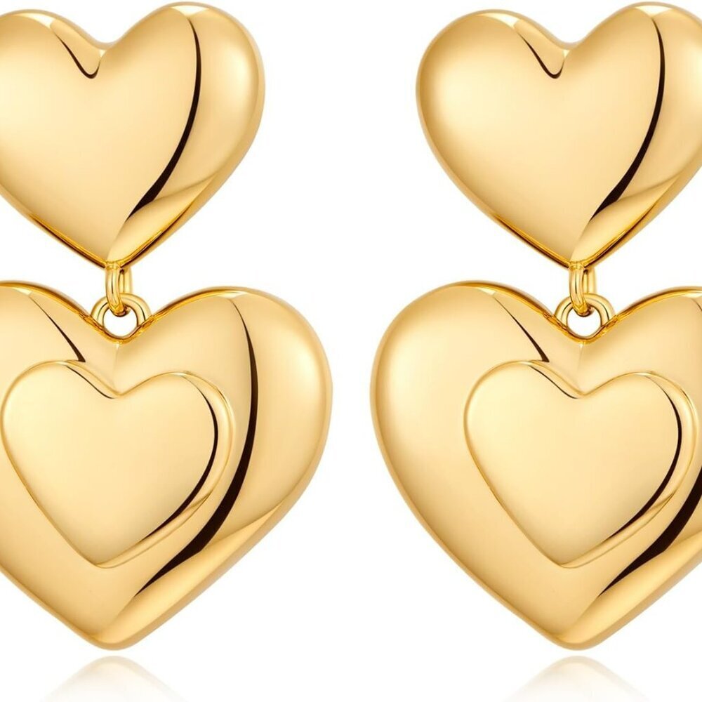 Chunky Gold Earrings for Women - Hammered Gold Plated Dangle Drop Jewelry Gifts
